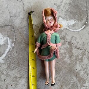 Vintage Doll‎ Green Pink Felt Outfit Doll Head Detached Collectible Toy MCM